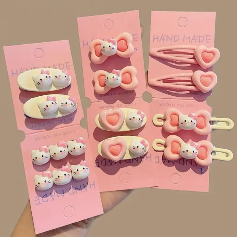 Sweet Pink Hair Clip Kawaii Sanrio Hello Kitty Cartoon Cute Hair Clip 2024 New Girl Hair Accessories Christmas Birthday Gifts