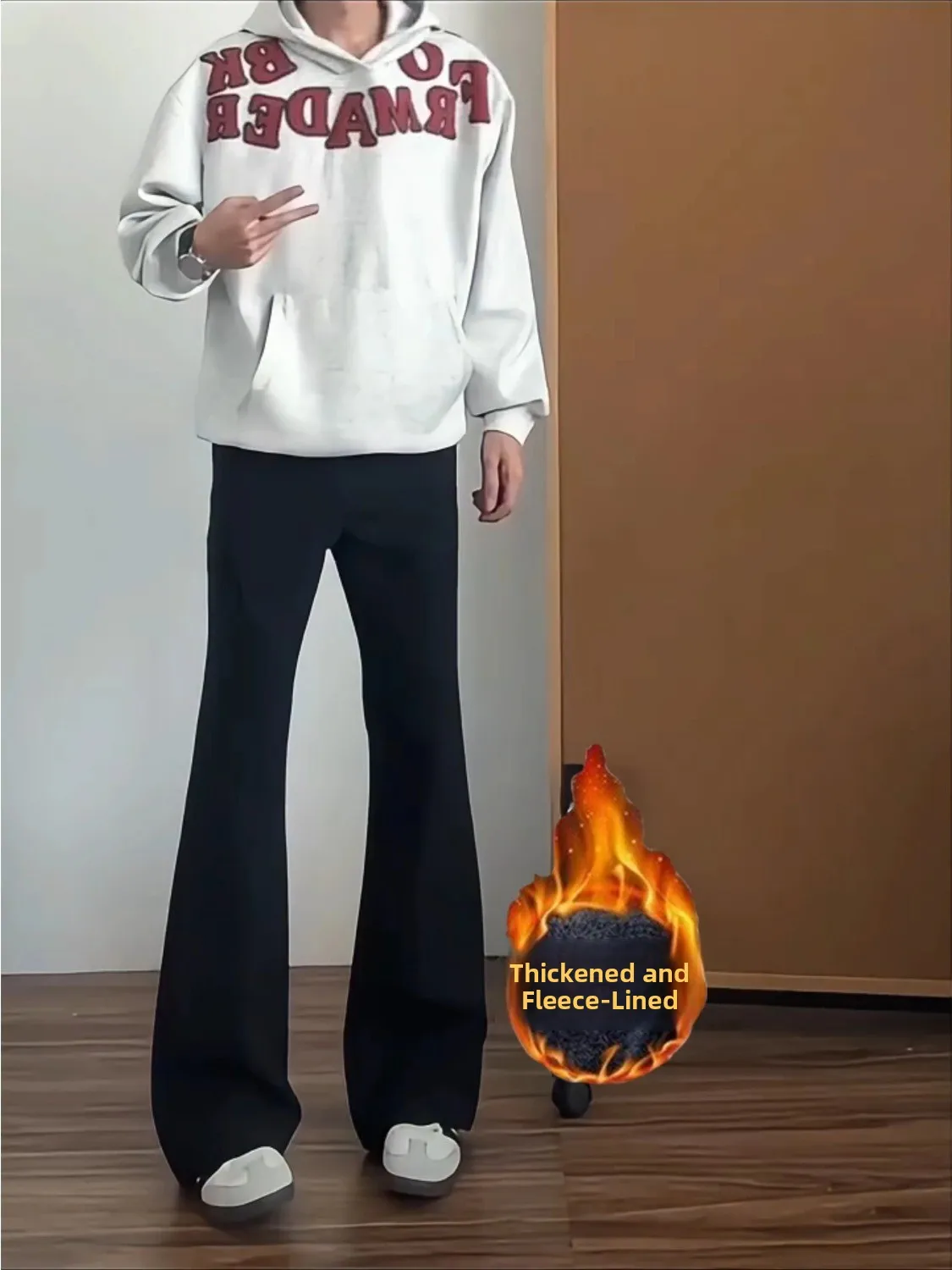 

Черные джинсы-клеш в американском стиле, осенне-зимние, на флисовой подкладке, прямого кроя, больших размеров, скрывающие недостатки фигуры, для мужчин