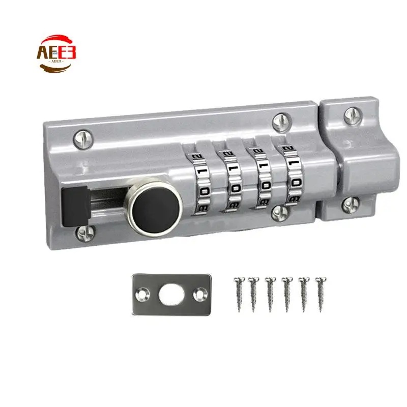 AEE3-Password Latch Lock Sliding Combination Lock Password Door Latch Security Lock Password Lock Catch Durable (Silv