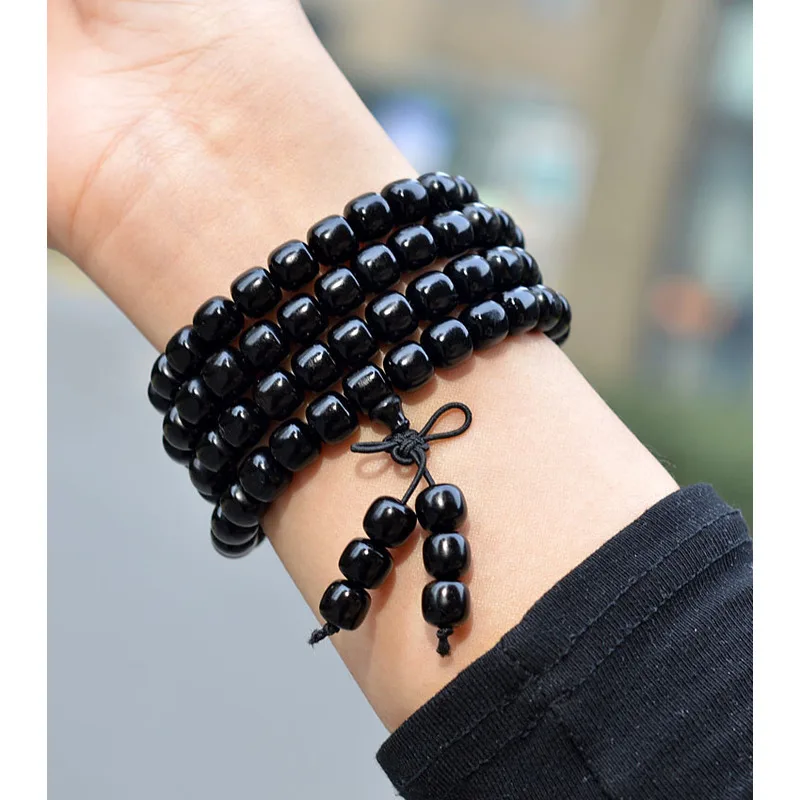 Tibetan-Style Premium Natural Black Buffalo Horn 108-Bead Bracelet Necklace, A-Enhancing Accessory Couples
