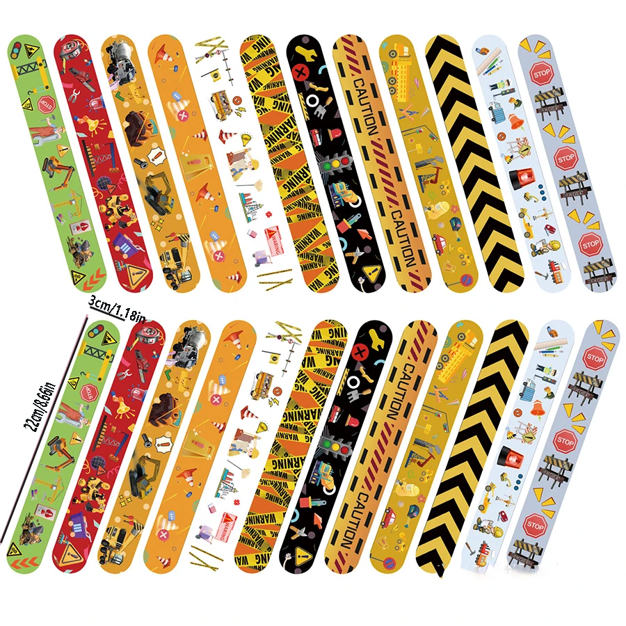 12Pcs Random Slap Bracelets Wristbands Party Favors Construction Work Theme For Birthday Party Supplies