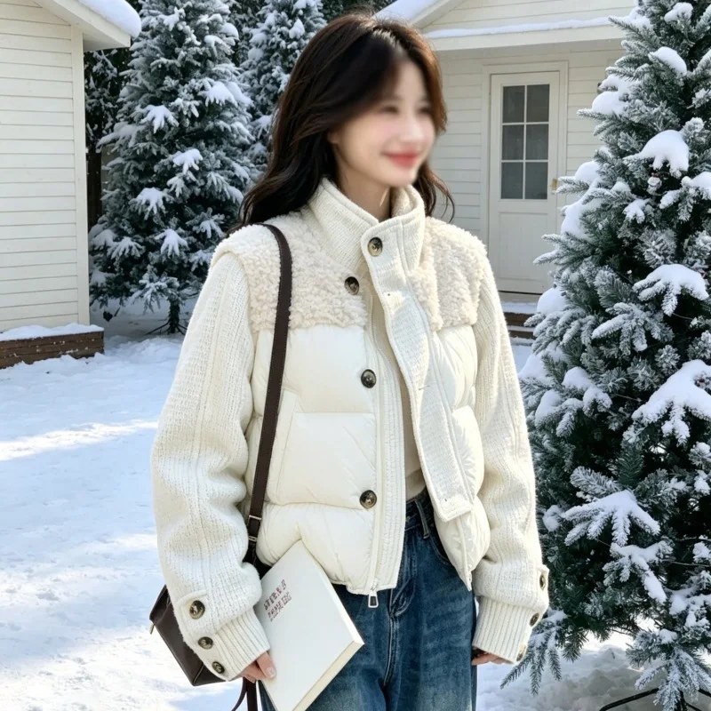 Women Parkas Winter Coat New Korean Small Fragrant Jacket Splicing Stand Collar Warm Cotton Padded Short Jacket Female Outerwear 3