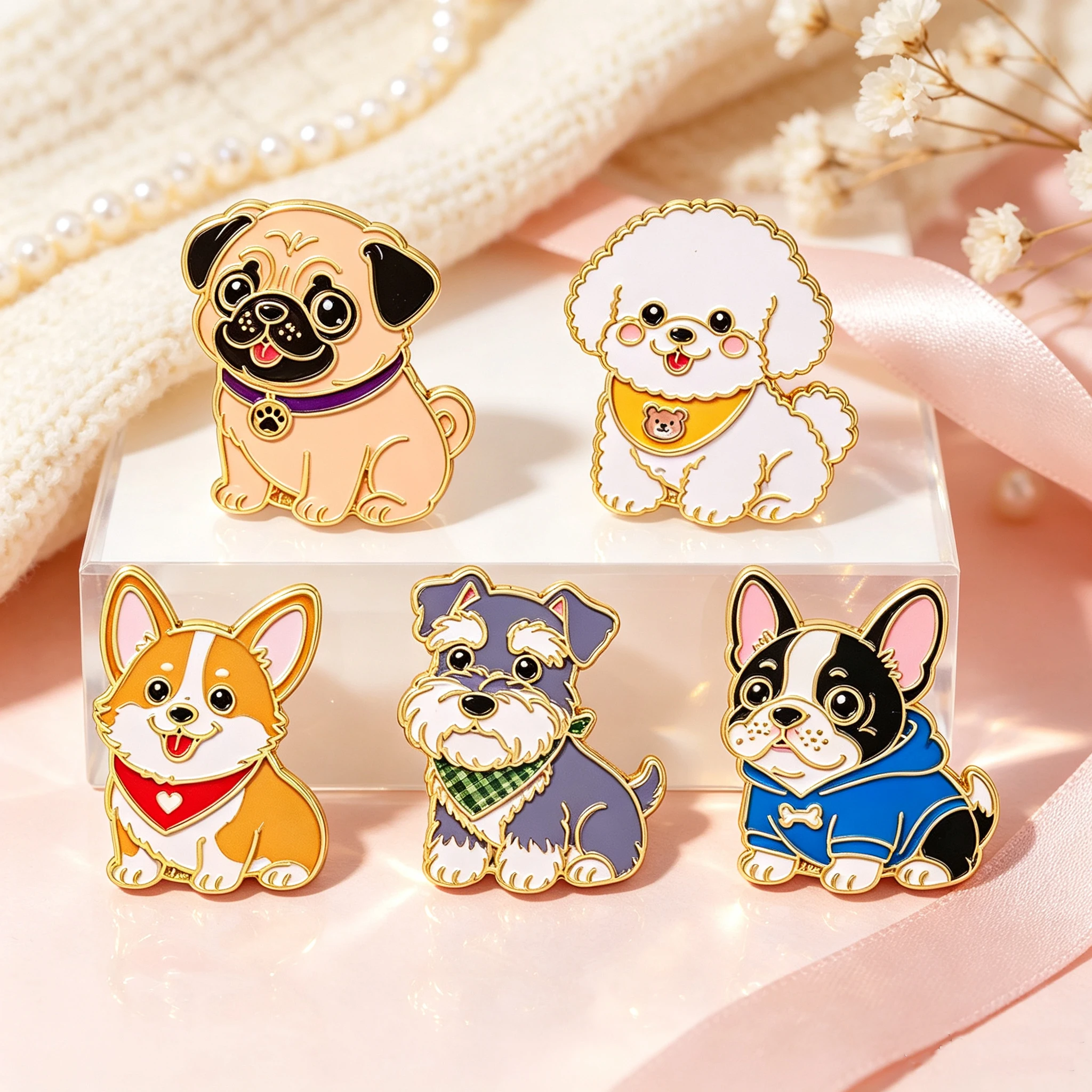 5pcs/Set Cute Cartoon Dog Enamel Pin French Bulldog Brooches For Women Lapel Pins Badge on Backpack Accessories Jewelry Gifts