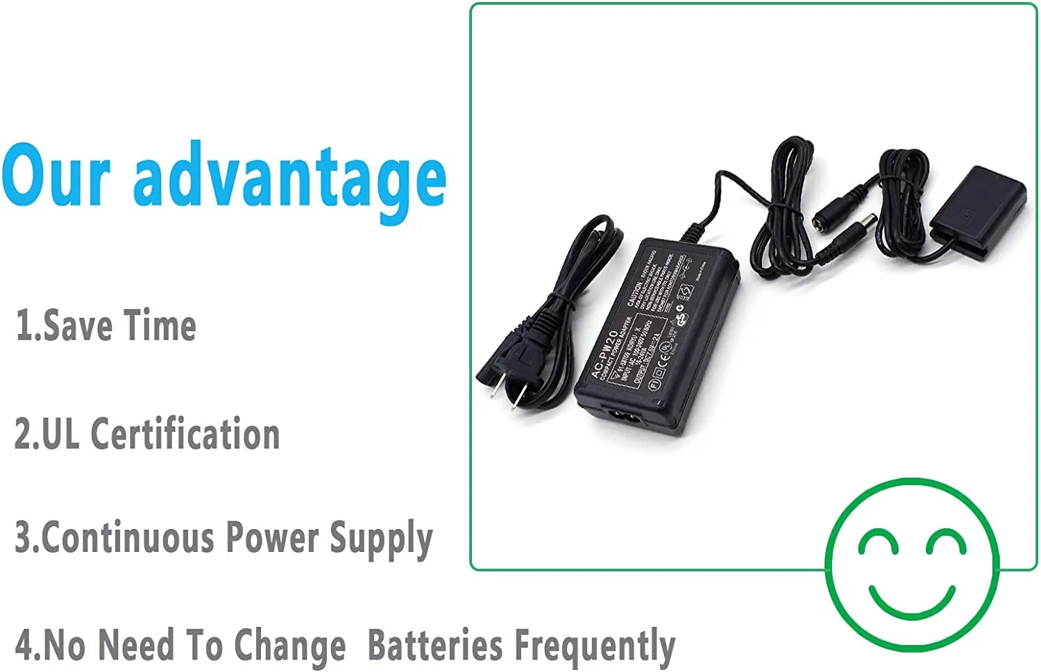 AC-PW20 AC Power Adapter NP-FW50 Dummy Battery Kit for Sony Alpha A5100 A6000 A6100 A6300 A6400 A6500 ZV-E10 A7 A7R Cameras