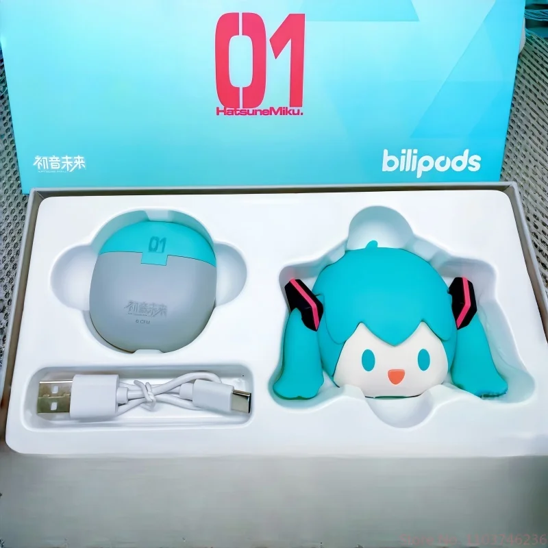 Hot Sale Hatsune Miku Anime Cartoon Wireless Bluetooth Headphones Set Cute Silicone Protective Cover Semi-In-Ear Birthday Gifts