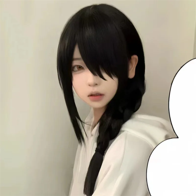 أنيمي بالمنشار رجل Nayuta الكبار شعر مستعار تأثيري أسود طويل جديلة الشعر مقاومة للحرارة بيروكات صناعية هالوين كرنفال الدعامة