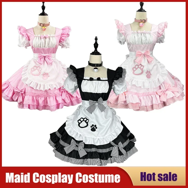 Costumes de Cosplay de demoiselle d'honneur Sexy, jupe chat doux pour fille, noir, blanc, rose, robe Lolita mignonne, tablier