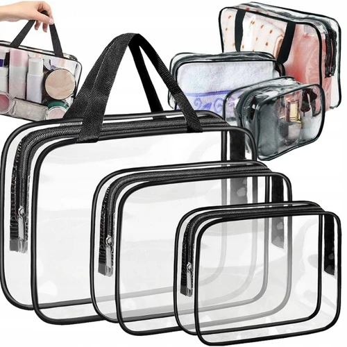 Bolsas de maquillaje transparentes de mano, bolsas de aseo de gran capacidad, bolsa de almacenamiento de separación en seco y húmedo, bolsa de aseo impermeable, 1-12 Uds.