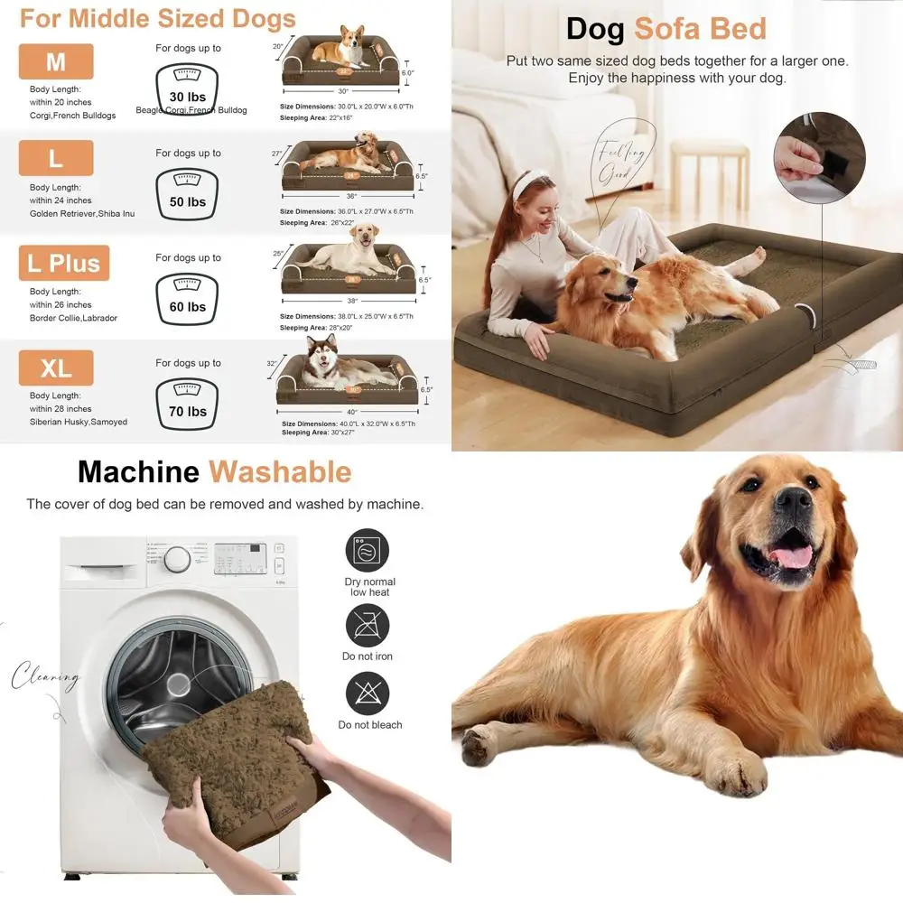 

Orthopedic Washable XL Dog Bed - Waterproof Bolster Sofa with Removable Cover, Dark Coffee