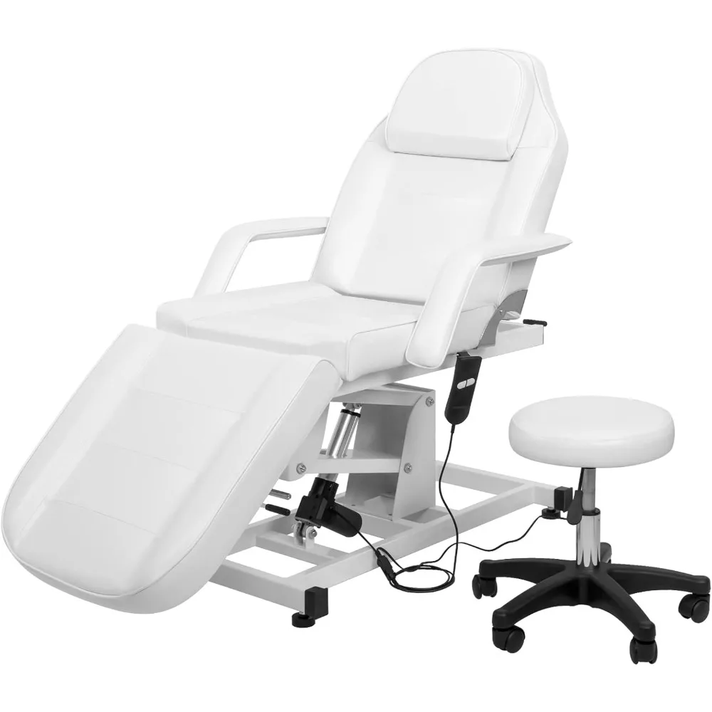 

Electric Height Adjustable Salon Tattoo Chair Esthetician Bed, Bed Chair with Hydraulic Stool Equipment, Remote Control, White