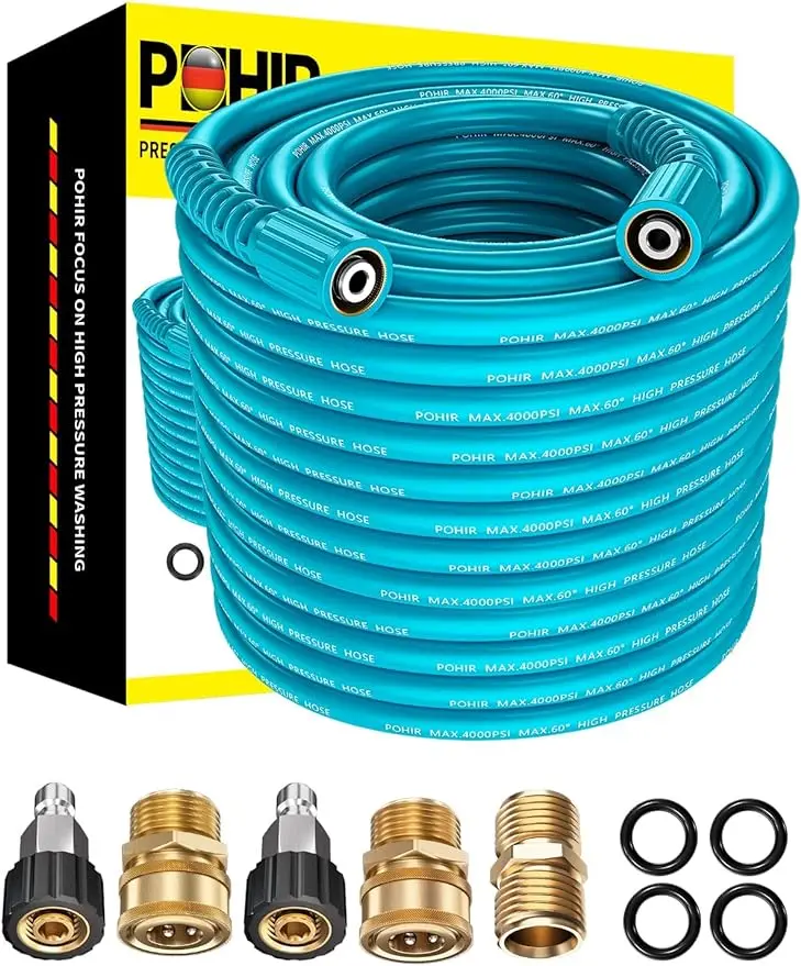 Pressure Washer Hose 50ft Upgarde Kink Resistant Super Flexible Replacement Hose 4000 PSI High Pressure Power Washing Hose