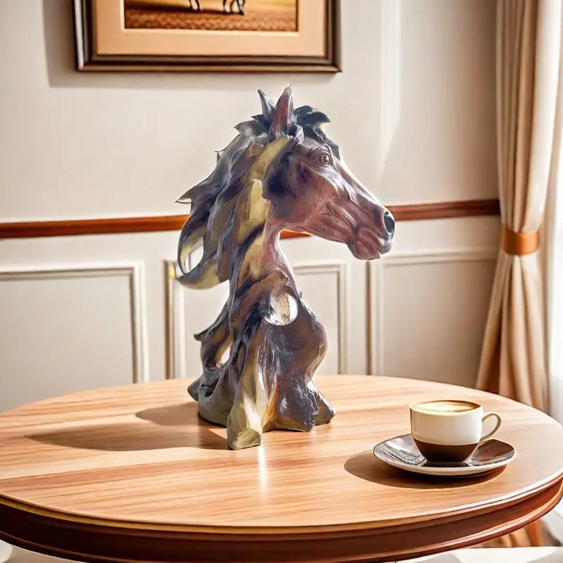 Bronze Horse Resin Statue Nordic Style Interior Room Table Decoration Animal Horse Head Figurine & Sculpture Home Accessories - Image 5
