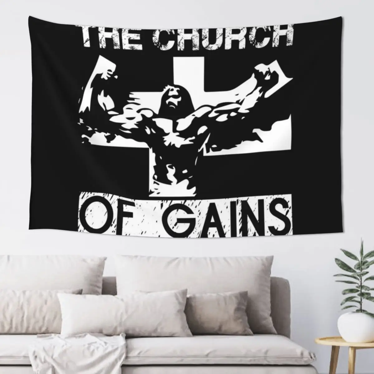 

Church Of Gains, Funny Jesus Gym Motivational Tapestry Decoration Room Decoration For Home Bathroom Decor Tapestry
