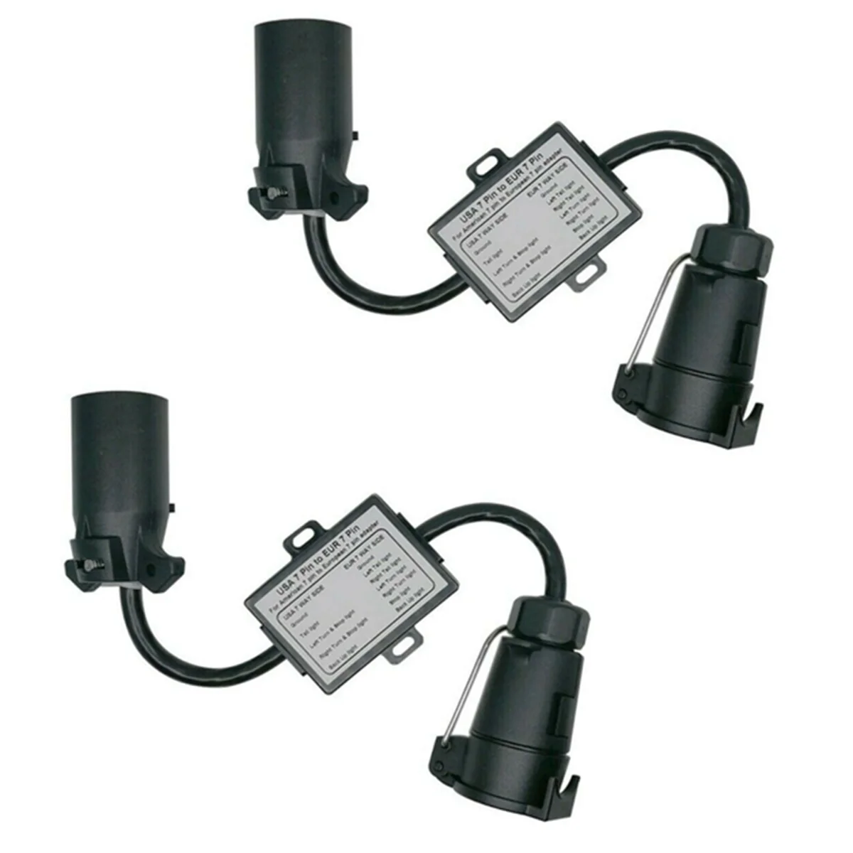 2PCS USA to EU Trailer Light Converter US 7-Way Blade Socket to EU 7-Pin Round