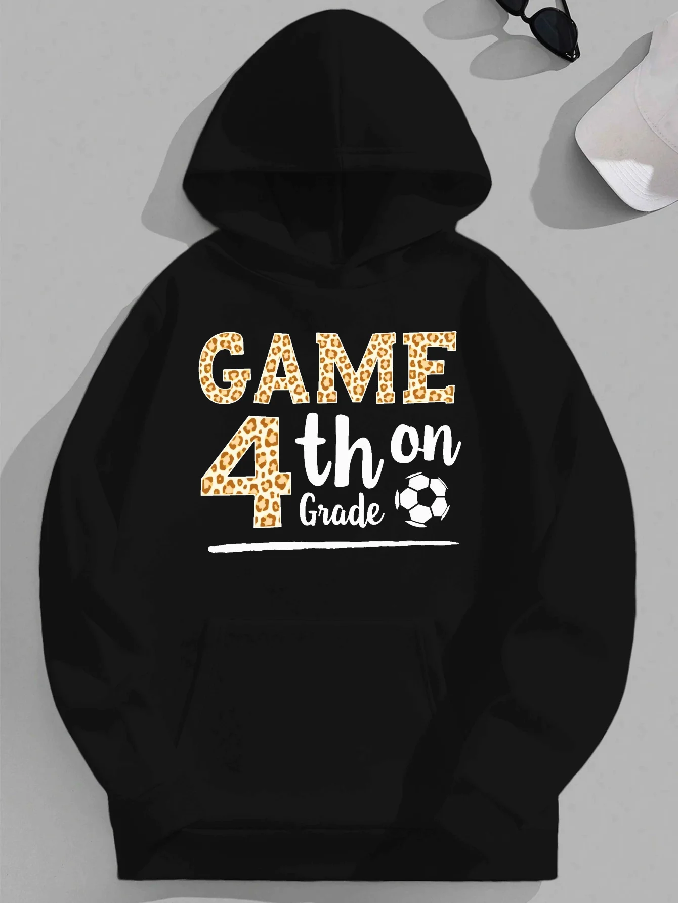 لعبة الصف الرابع، سويت شيرت بقلنسوة للرجال بمقاس متزايد - سويت شيرت كاجوال مطبوع منقوش، أكمام طويلة، مقاس فضفاض