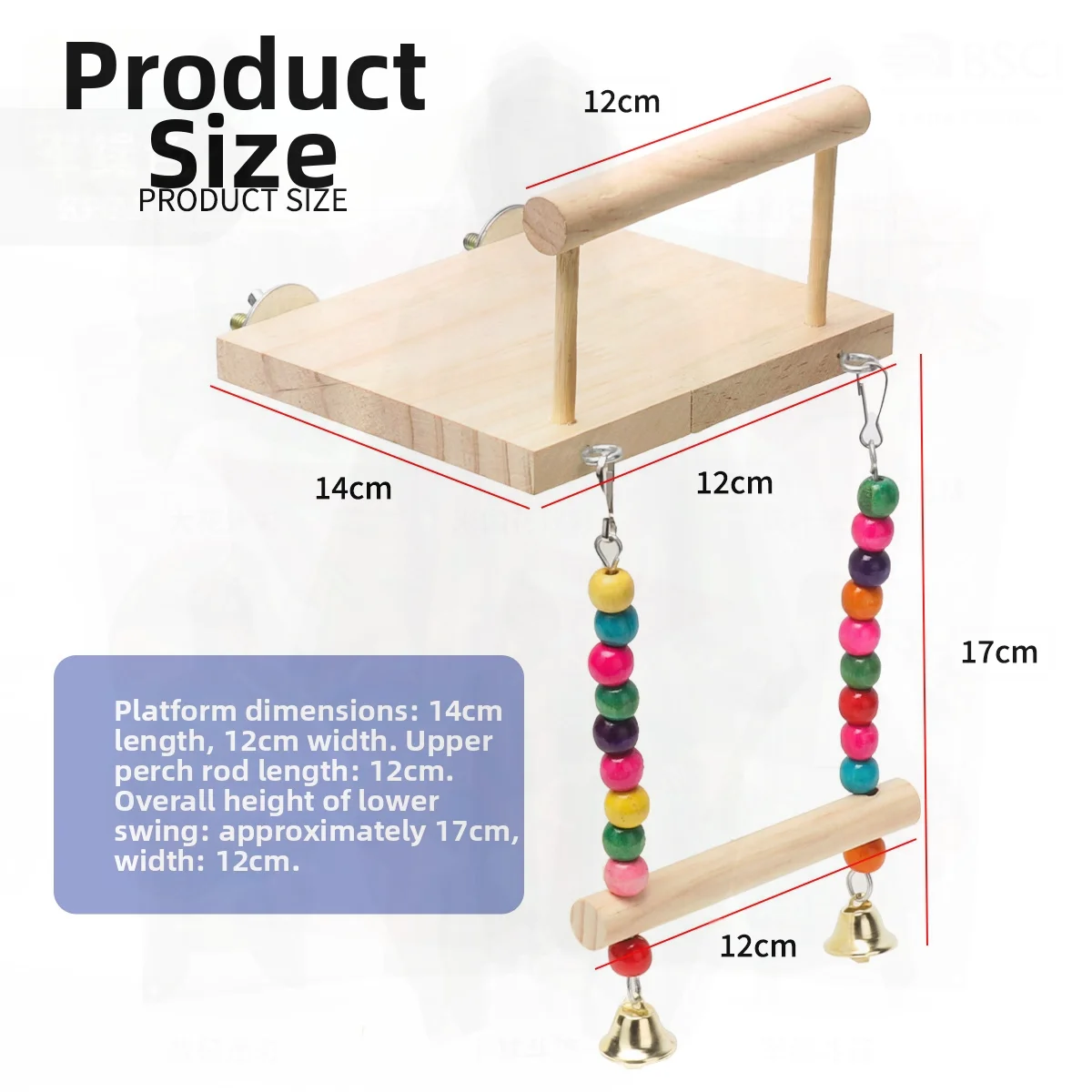

Parrot Bird Swing Toy with Color Stand Suspension Bridge Hanger & Climbing Ladder Wooden Cage Accessories for Medium Size Birds