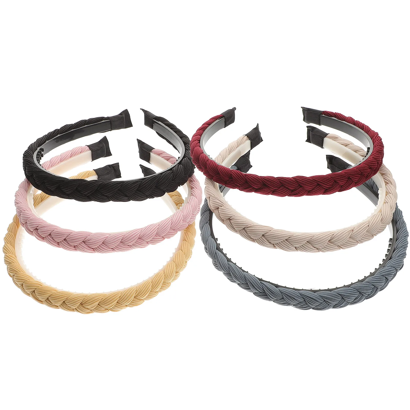 

6Pcs Braided Hair Hoops Solid Color Nonslip Headband for Women Party Masquerade Stage Use Hair Accessory Braid Headband