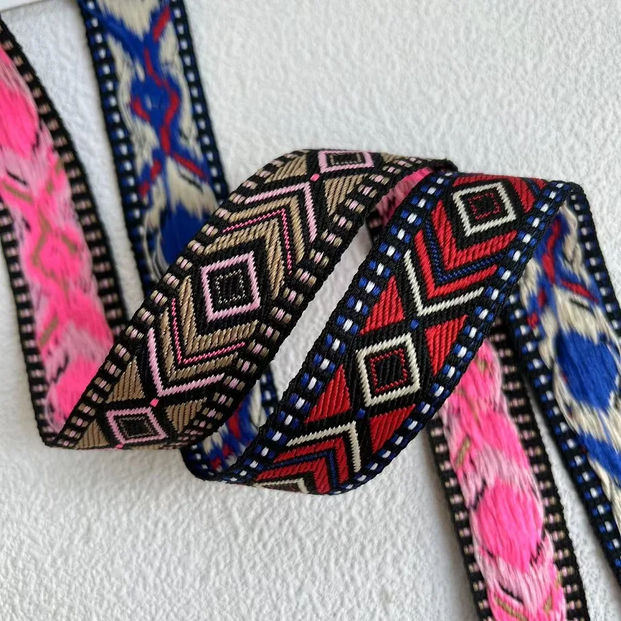 10 Yards/lot Ethnic Style Webbing Woven Jacquard Ribbon Geometric quadrilateral For Garment Accessories LS-2268 Width 2.5 CM