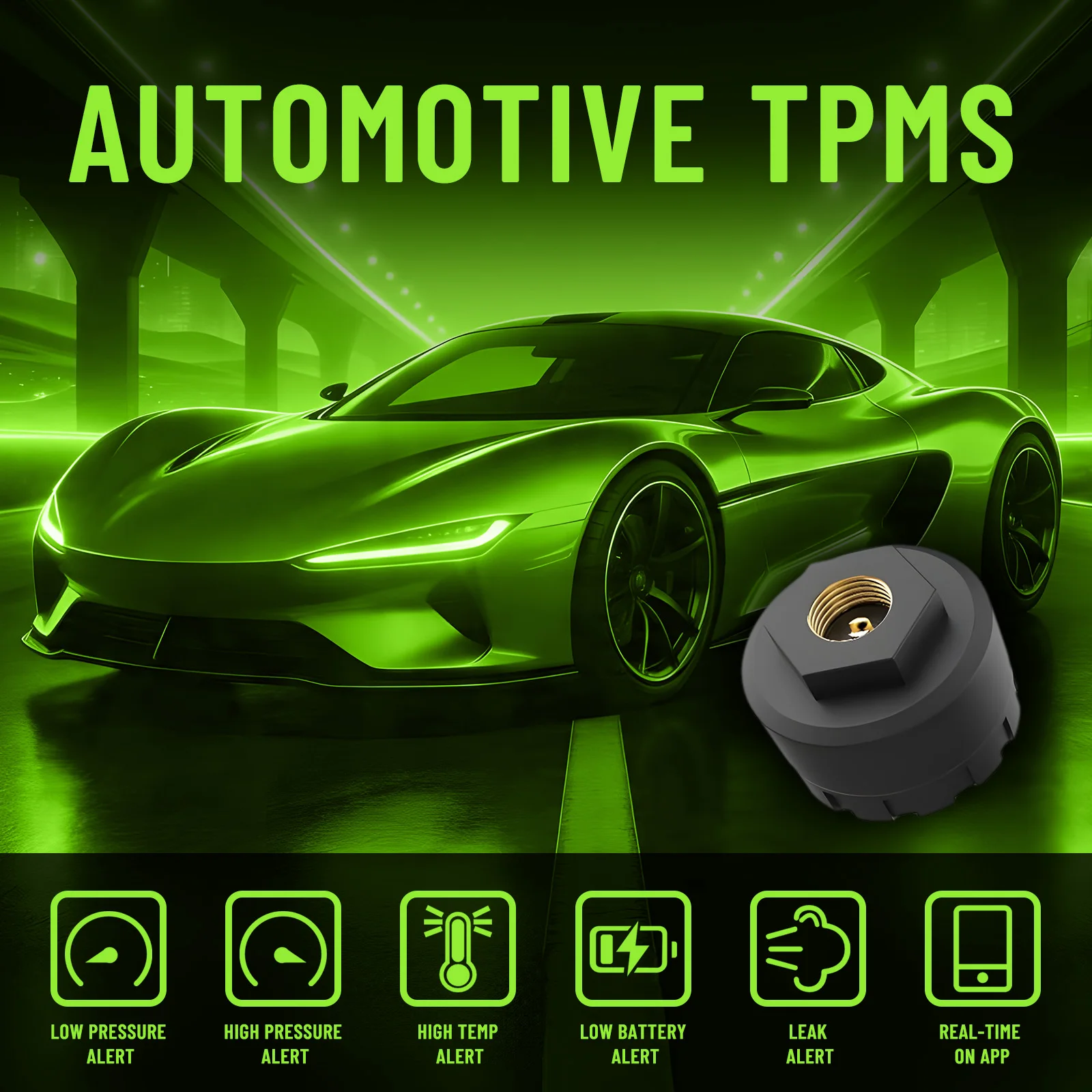 Wireless Bluetooth Tire Pressure Monitor, APP Real-Time Pressure Temperature Alarm，for RV SUV MPV Van Car Motorcycle Scooter ATV