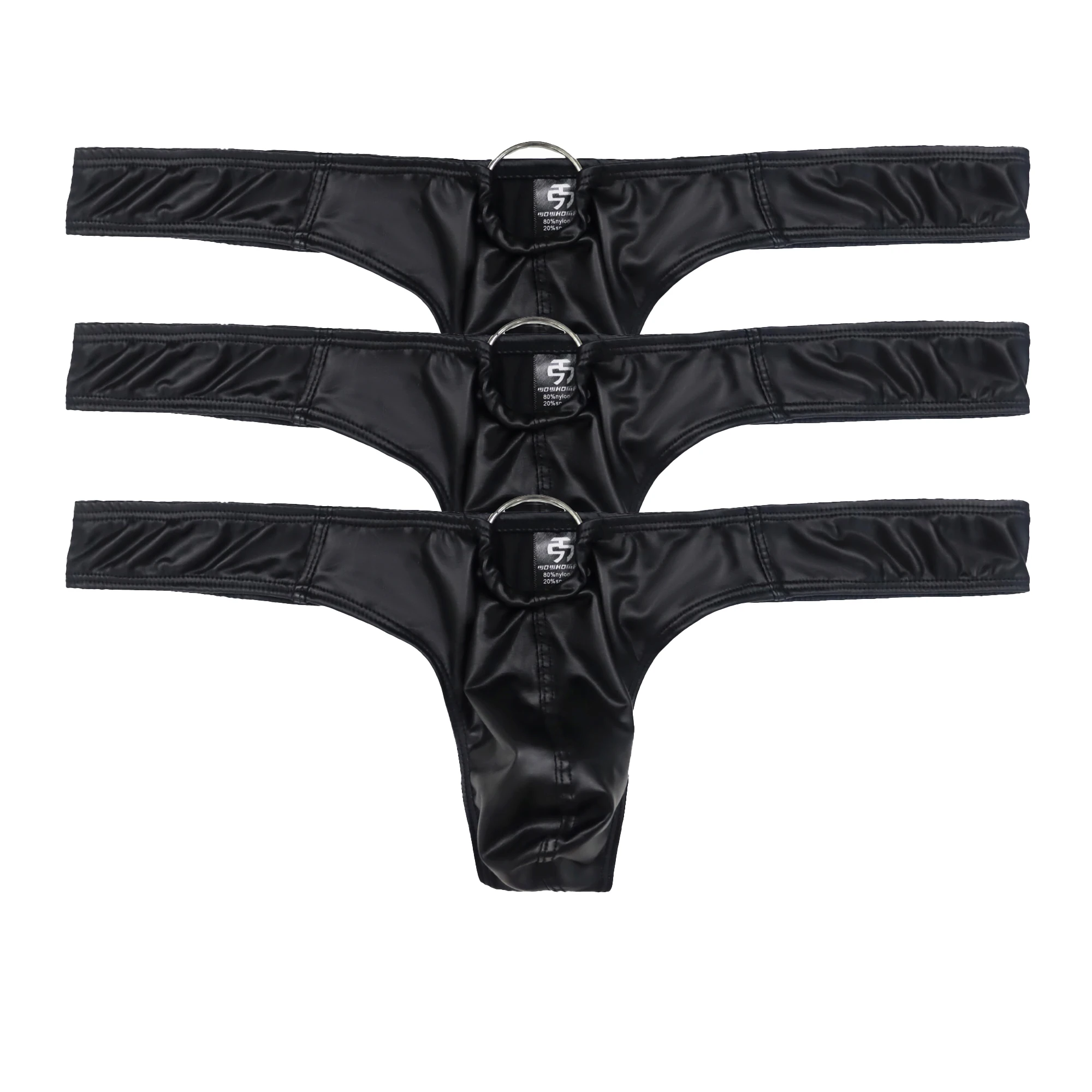 الرجال 3 قطعة ملابس داخلية جلدية مثيرة بولي كلوريد الفينيل لامعة منخفضة الخصر المثيرة ثونغ الأسود بيكيني السروال رجل منتفخ القضيب حقيبة الملاكمة ملخصات #6