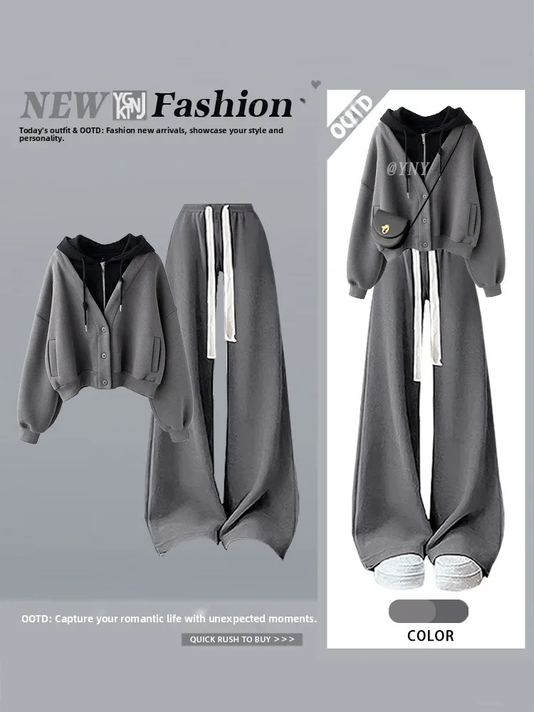 

Casual Hoodie Women's Fashion Set Korean Style Long Pants Two-Piece Suit Autumn Winter New Design Versatile Loose Fit Knitwear
