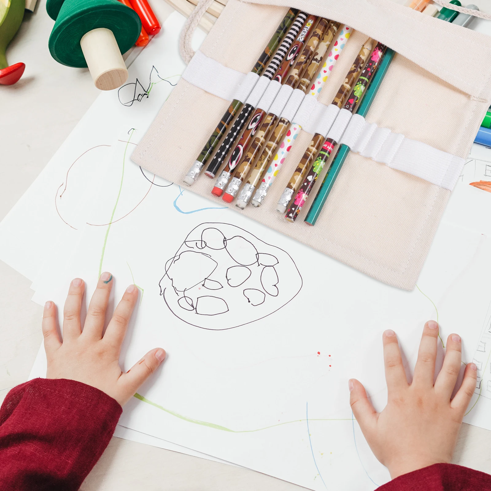 

1Pcs Roll Up Pencil Case Compact Canvas Pencil Wrap for Sketching Pens Coloring Crayons Travel Friendly School Office Art