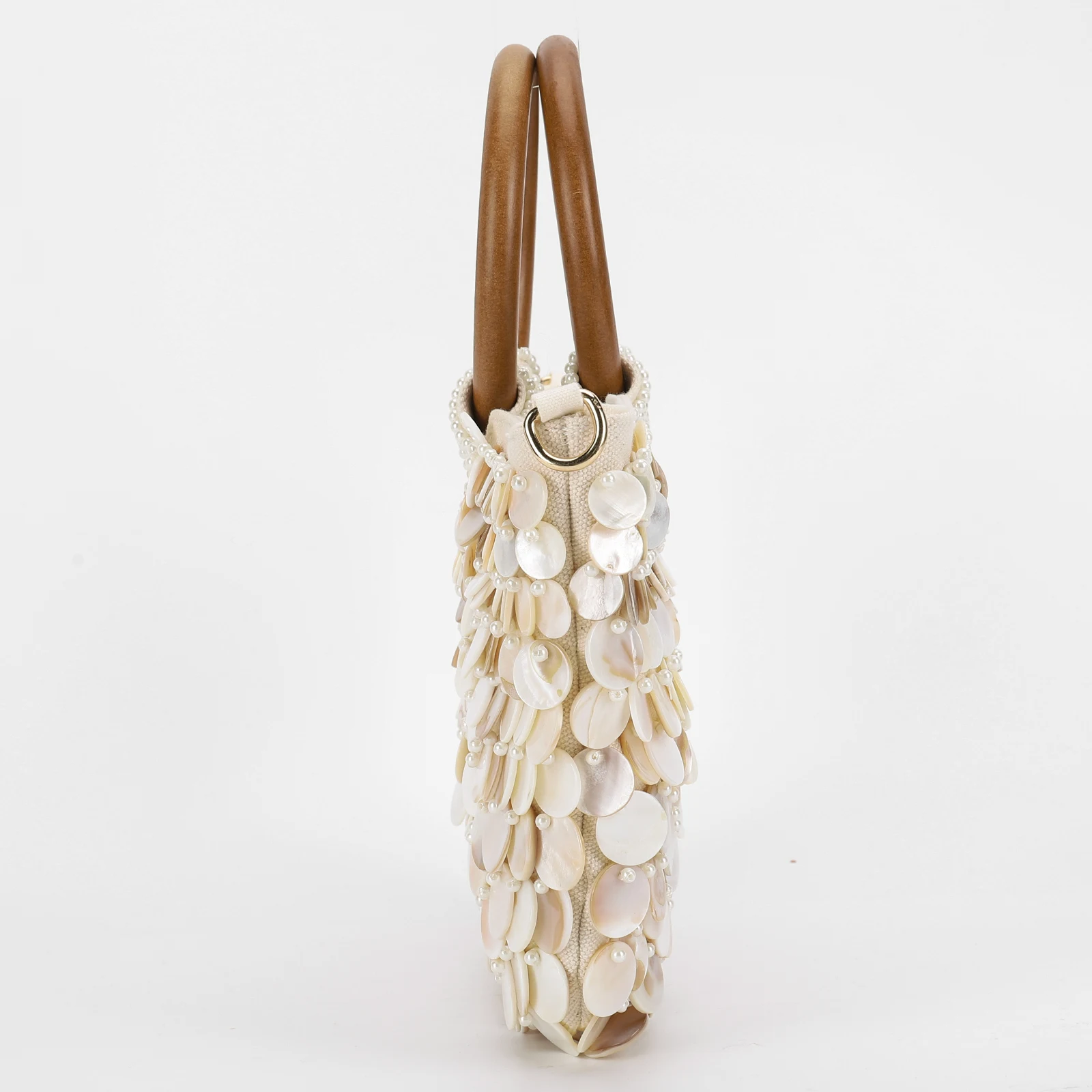 Bolso de mano con cuentas de concha, bolso de noche con mango de madera, bolso de noche hecho a mano, diseñador de lujo para mujer, vacaciones de verano