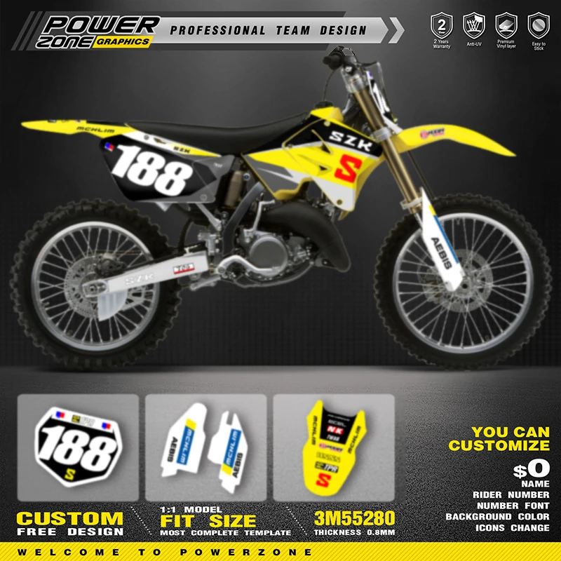 

PowerZone Custom Team Motorcycle Graphic Decal & Sticker Kit For SUZUKI RM250 2001-2012 RM125 250cc Custom Number 04
