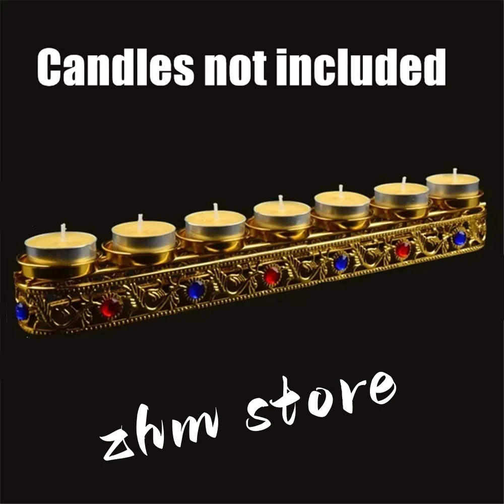 

Candle Lamp Display Stand Inlaid Gem Tantric Candlestick Buddhist Wedding Altars Indoor Desktop Decoration Candles not Included