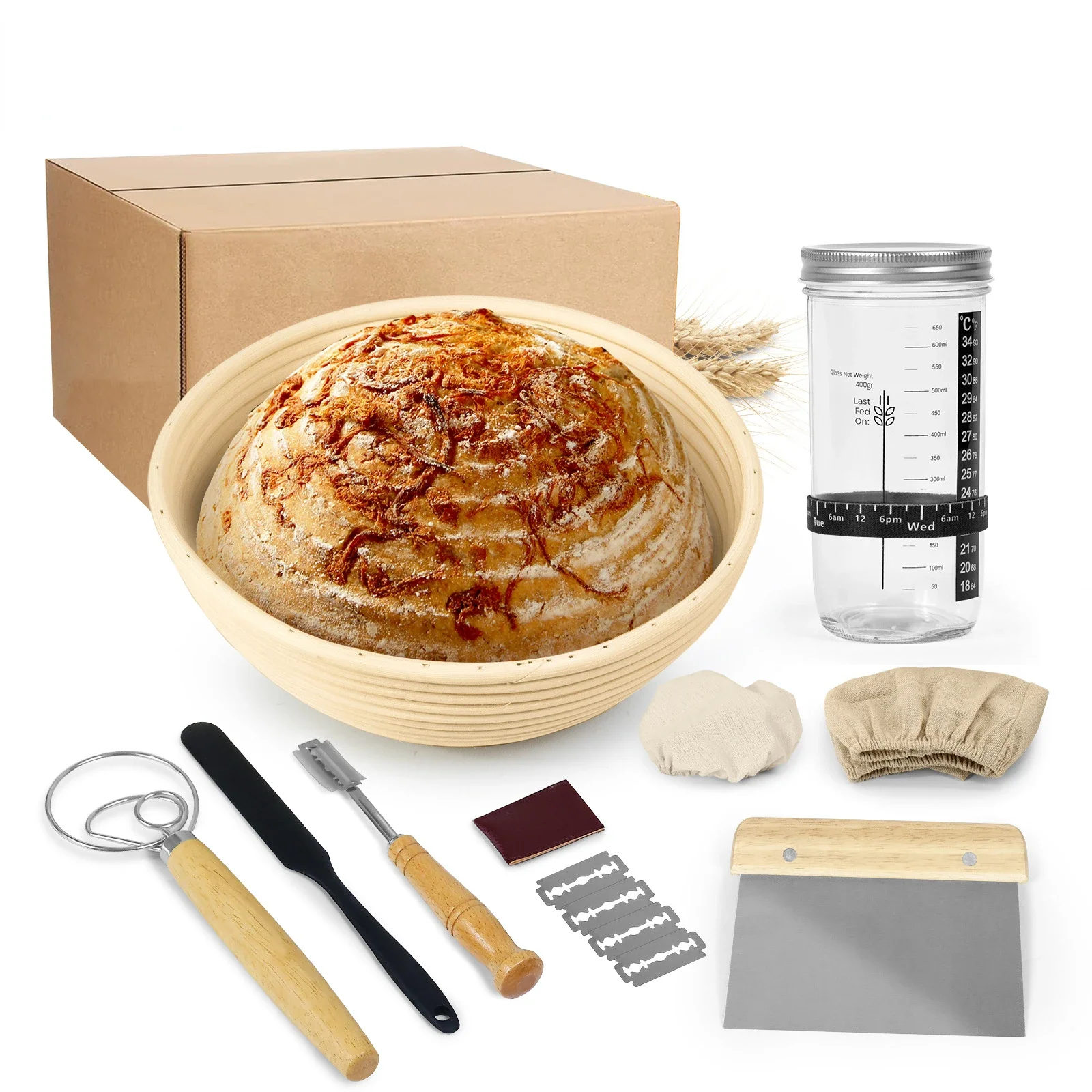 Banneton Bread Proofing Baskets Baking Supplies 9 Inch Round Sourdough Starter Kit Include Necessary Baking Accessories