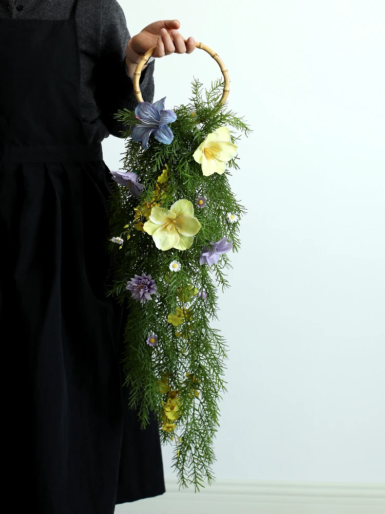 

Зеленый драпированный цветочный букет, реквизит для свадебной фотосъемки, ручные цветочные украшения для невесты, настенный декор для дома