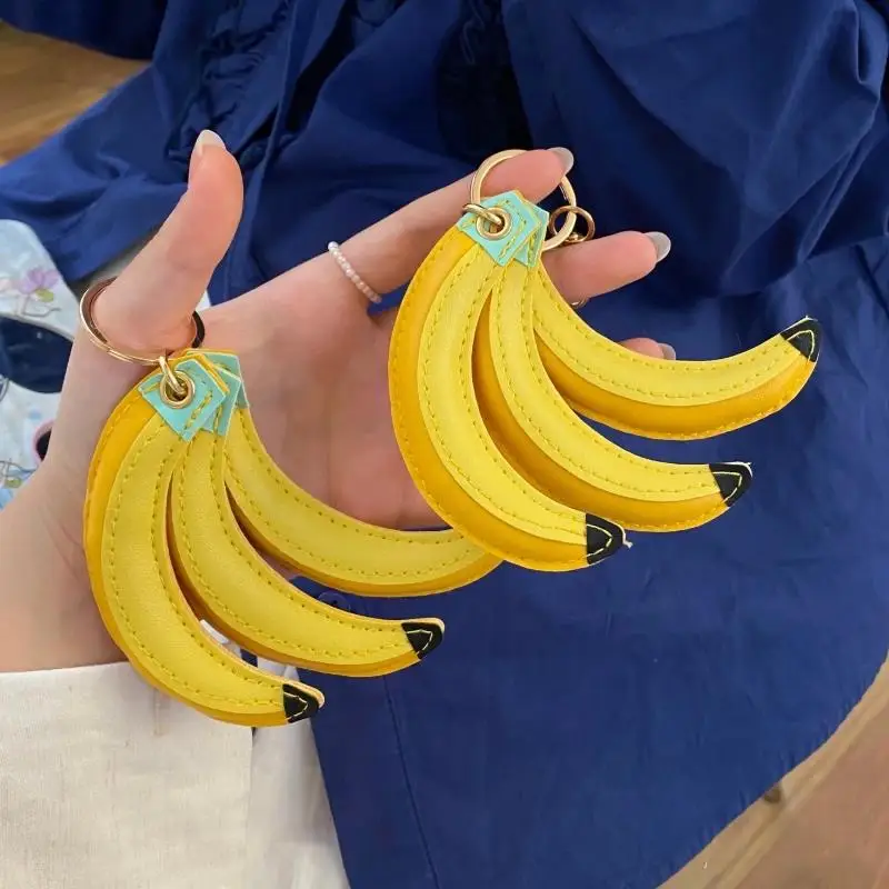 

Leather Banana Peach Bag Pendants Keychain Cute Fruit Bag Charms Waterproof Fruit Key Ring Bag Hanging Car Interior Ornament