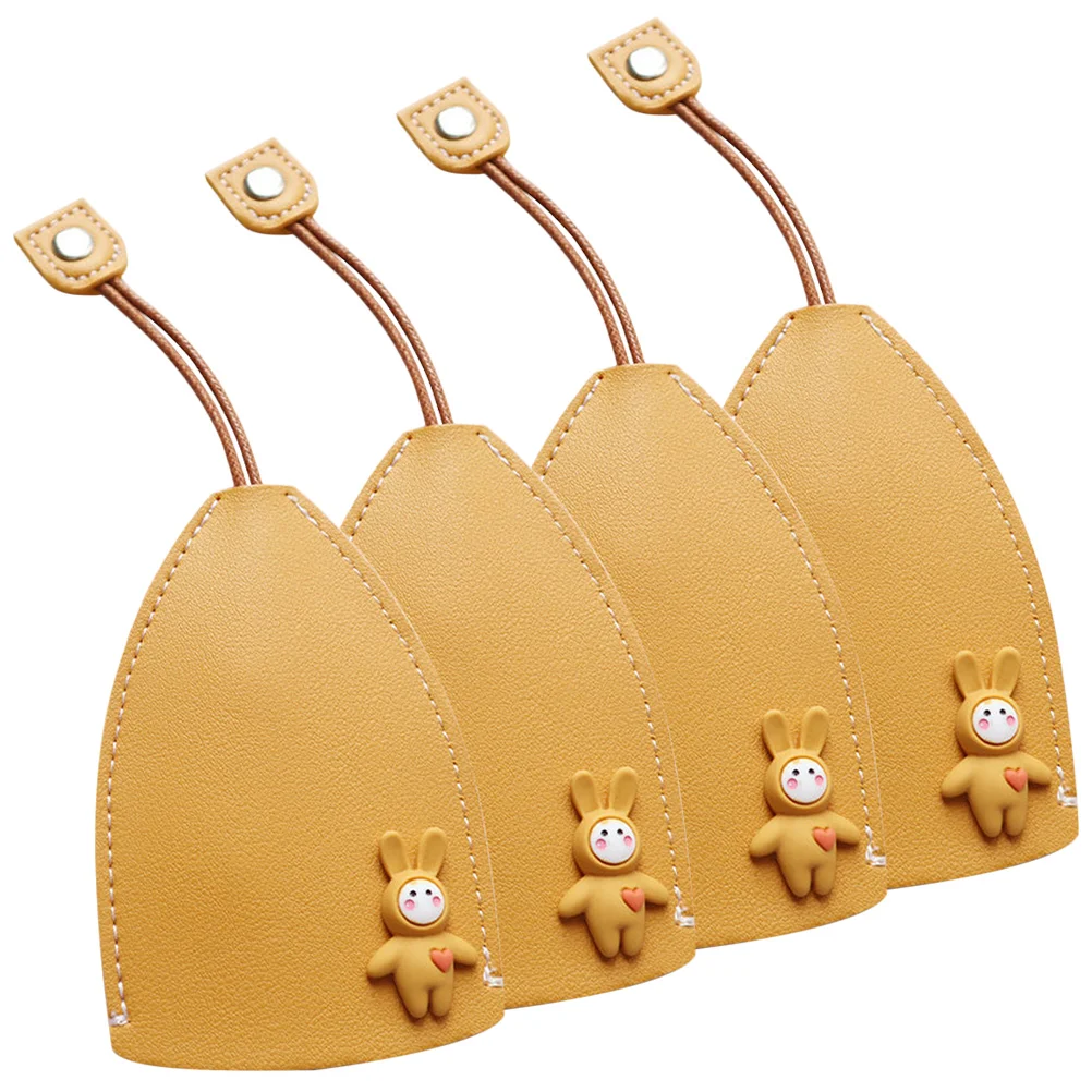 

4 Pcs Key Case Car Cover Remote Control Fob for Women Yellow Bag Pull Out Holder Lightweight Portable PU Metal Material Sturdy
