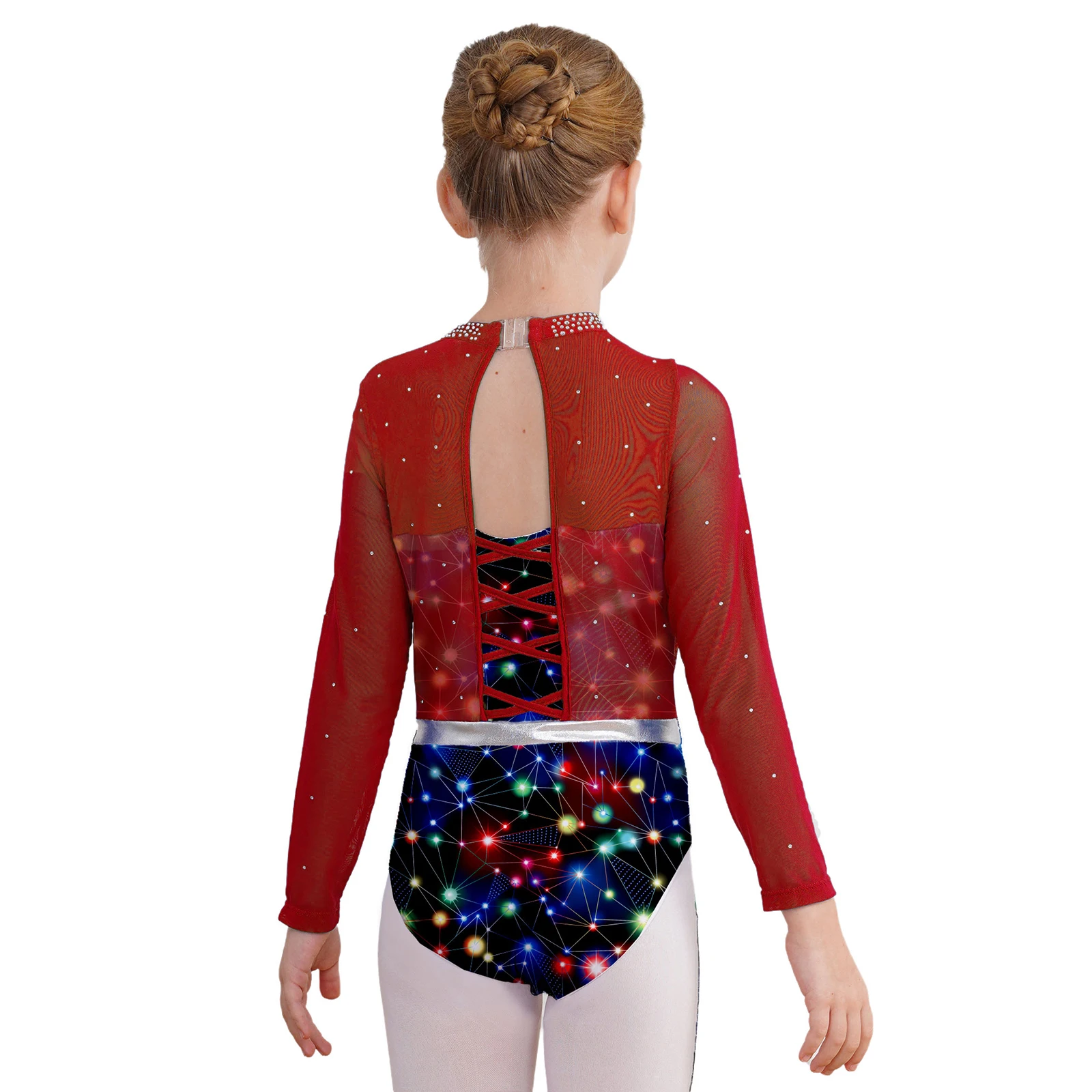 Kids Girl Gymnastic Ballet Jersey Bodysuit Gymnastics Artistic Figure Skating Costume Sequin Ballet Unitards Leotard Jumpsuit