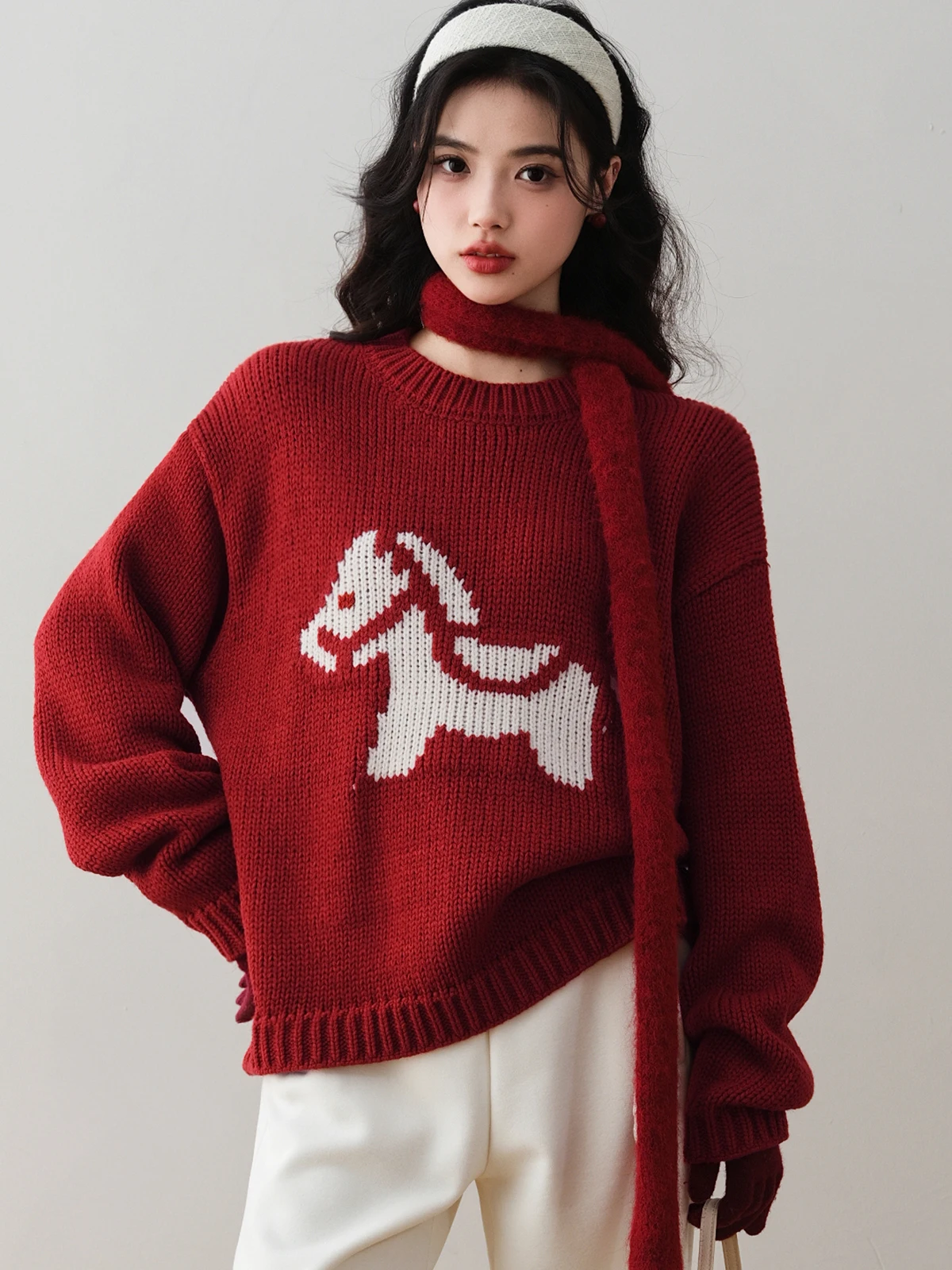 

Warm Knitted Sweater Casual Loose Overhead Design Pattern Spring 2026 RnR Brand Women's Faion Polyester Fiber Long Sl...