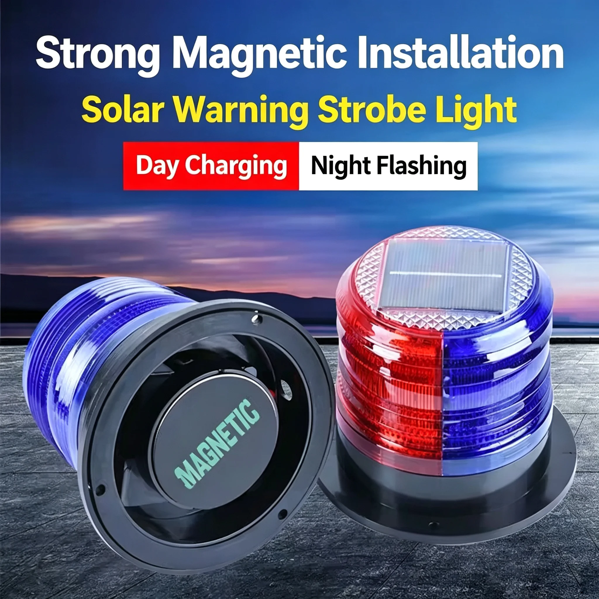 Solar LED Lamp Car Rotating Traffice Safety Light Power Warning Flash Beacon Light Sensor Emergency Indication Magnet Ceiling