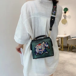 Yogodlns Luxury Shoulder Bag For Women PU Leather Crossbody Bag Vintage Embroidery Elephant Handbag Designer Lady Purse Bolsas