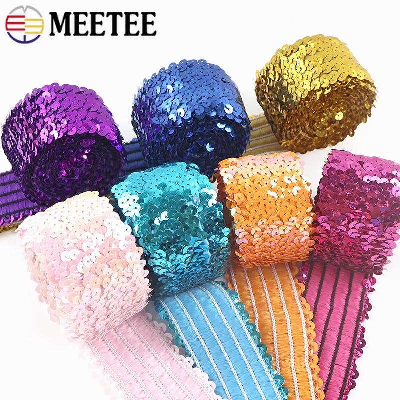 2/5/10M 45mm Pailletten-Elastikband für Tanzkleider, Partykostüme, Glitzer-Fransenband zum Nähen und Verzieren von Kleidung