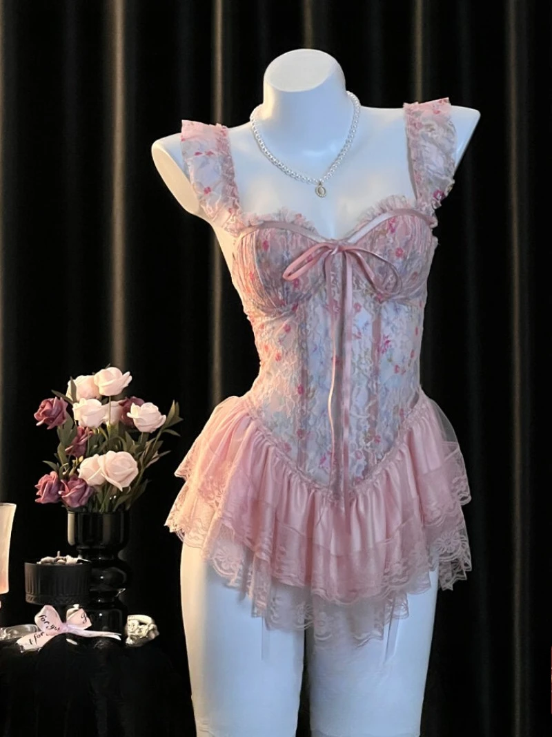 

Сексуальное кружевное платье с пышной юбкой для женщин, тонкая ночная рубашка с милой талией, французское романтическое нижнее белье Pure Desire, очаровательная одежда для сна