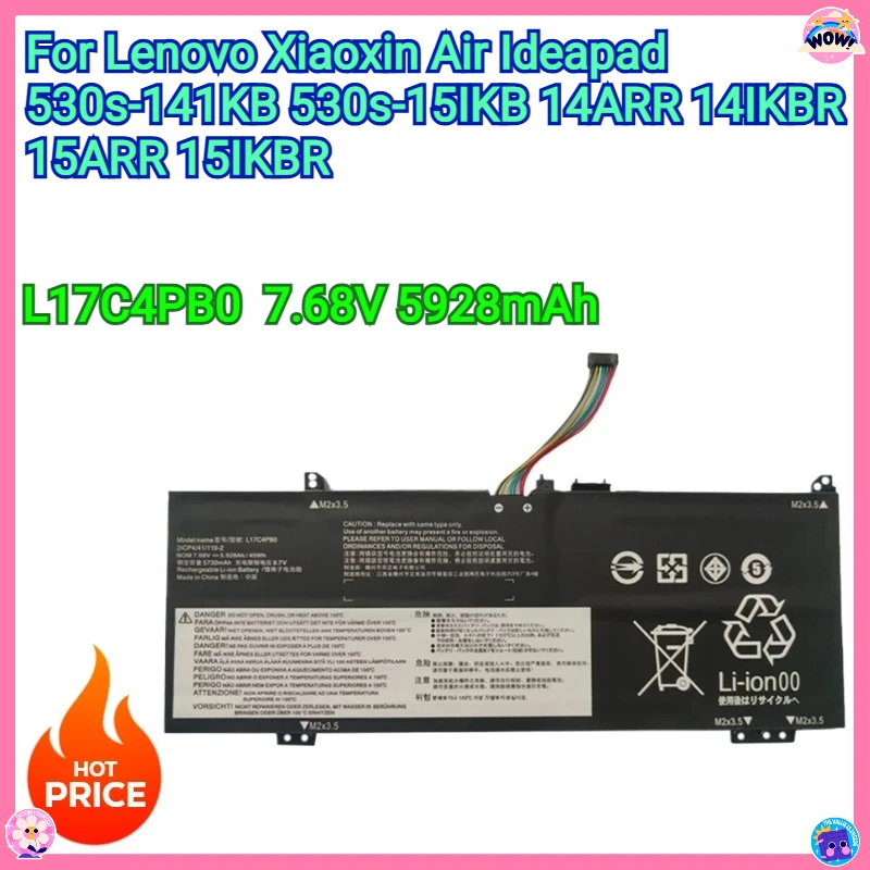 

New L17C4PB0 Replacement Battery 7.68V 5928mAh For Lenovo Xiaoxin Air Ideapad 530s-14IKB 530s-15IKB 14ARR 4IKB1R Li-Polymer