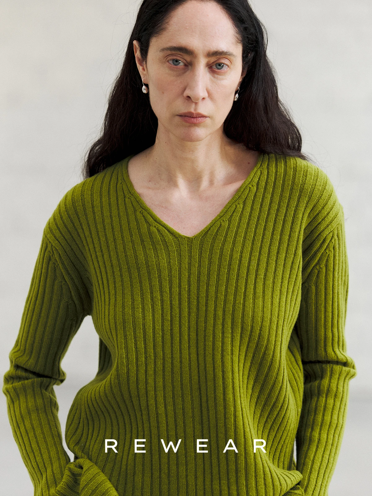 

Ultra Soft Warm V-Ne H-ape Pure Color Full Wool Knitted Sweater REWEAR Commute Sle Loose Fit Long Sve oulder Detail