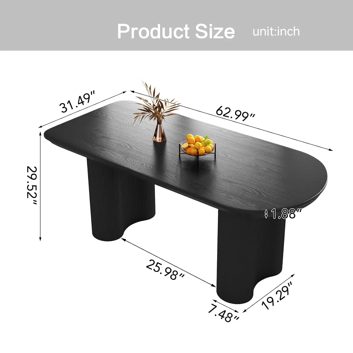 Oval Dining Table for 4-6 People Ripple Pedestal Base Space Saving Furniture Easy Assembly, Customized