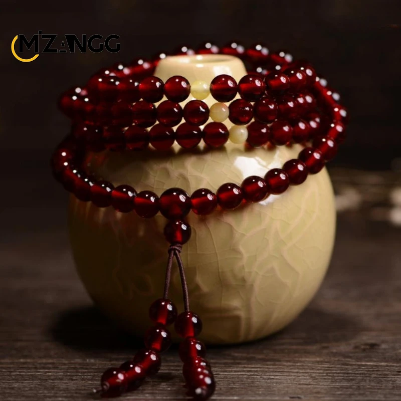 Natural High Quality Red Amber Bracelet Round Bead Single Circle Men\'s and Women\'s Beeswax Bracelet Jewelry Holiday Gift Masco