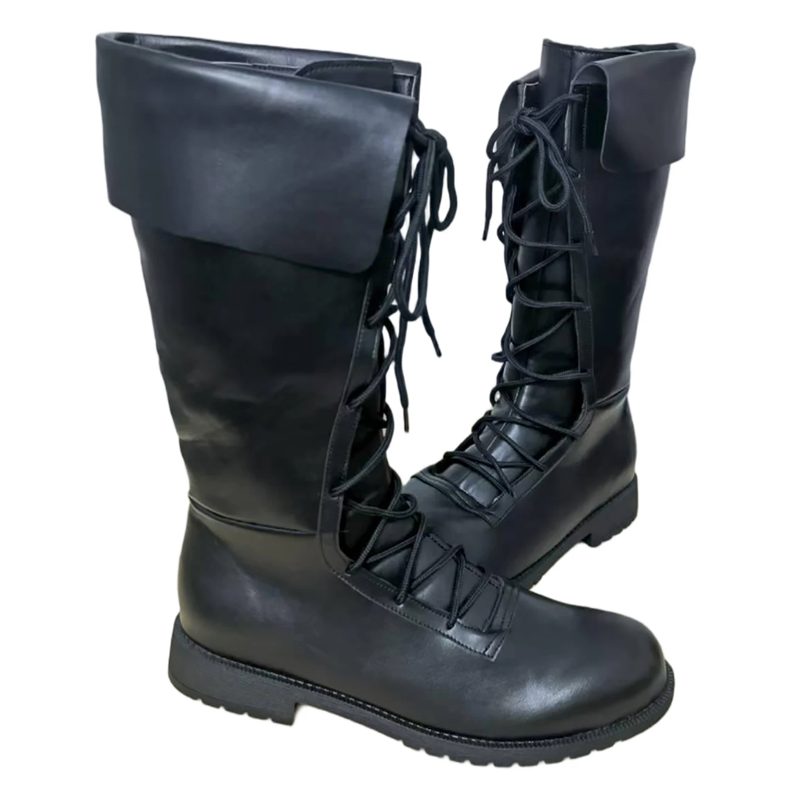 Bottes hautes médiévales capitaine Pirate chaussures en cuir hommes à lacets Vikings accessoire de Costume Halloween mousquetaire chaussures pour adulte