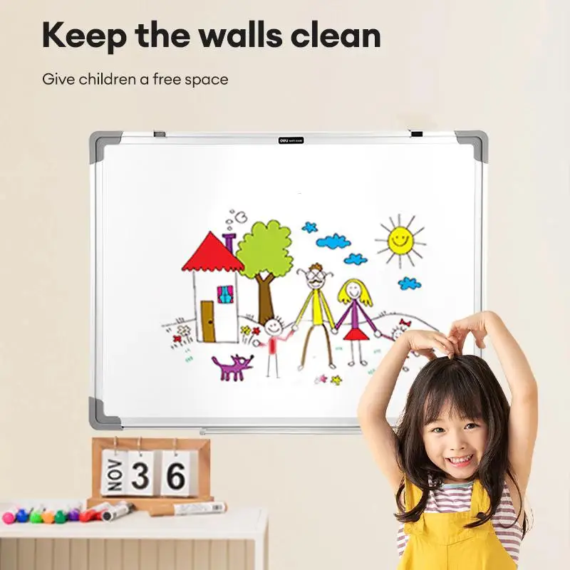 ~Wall-Mounted Double-Sided Magnetic Aluminum Whiteboard With Two Magnets And Whiteboard Marker With Eraser For Teaching Learning
