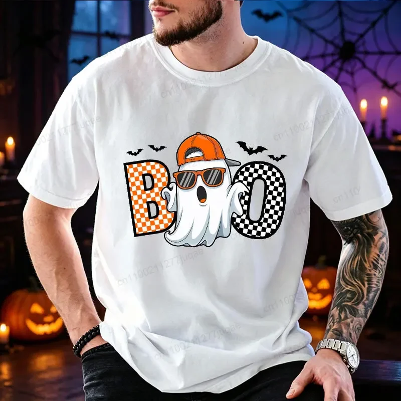 Men Women Funny Boo Cool Ghost Print Summer T‑Shirt Trick or Treat Graphic Tees Halloween Party Costume Tops Spooky Season S-5xl