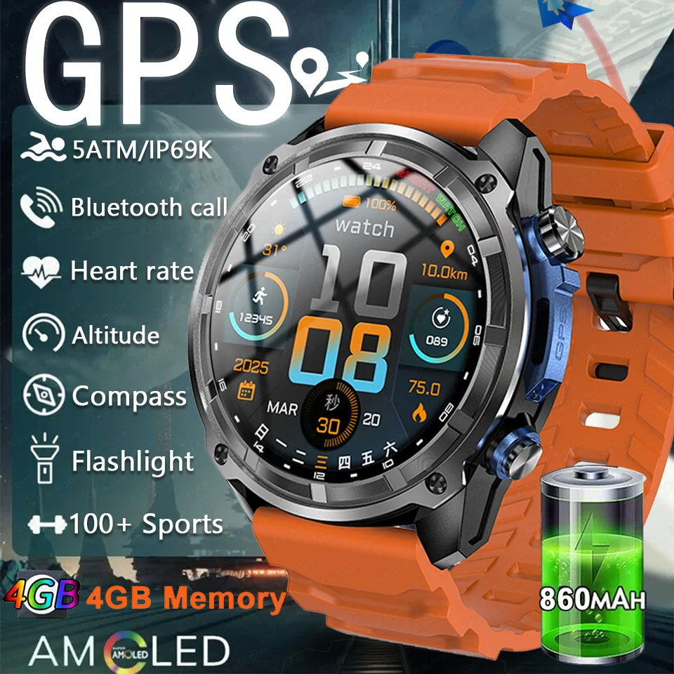 

2025 New Mens Smart Watch Military Army GPS NFC Compass Altimeter Barometer Pedometer Running Digital Smart Watch Waterproof 50m