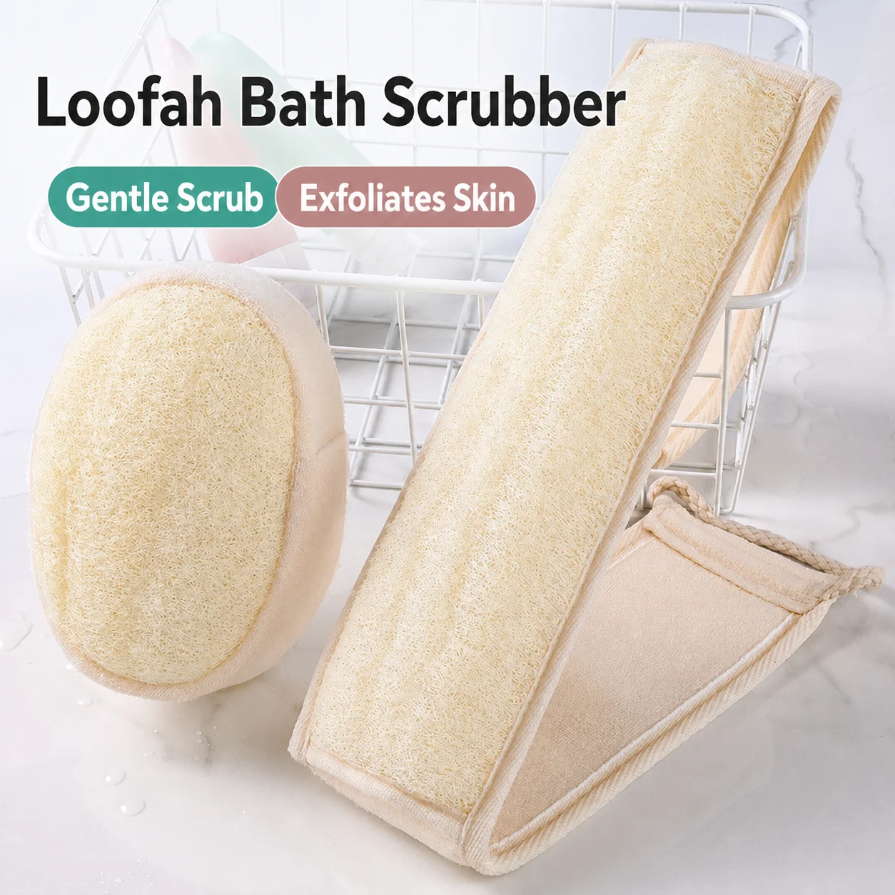 Natural Loofah Skin Bath Towel Sponge Bath Towel Loofah Sponge Bathing Long Strip Exfoliating Back Scrubber for Deep Cleansing