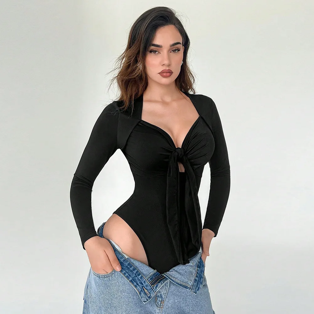 

Y2K Long Sleeve Bodysuit Sexy Sweetheart Neck Hollow Out Rompers Womens Jumpsuits Slim Fit Skinny Party Club Combinaison Femme
