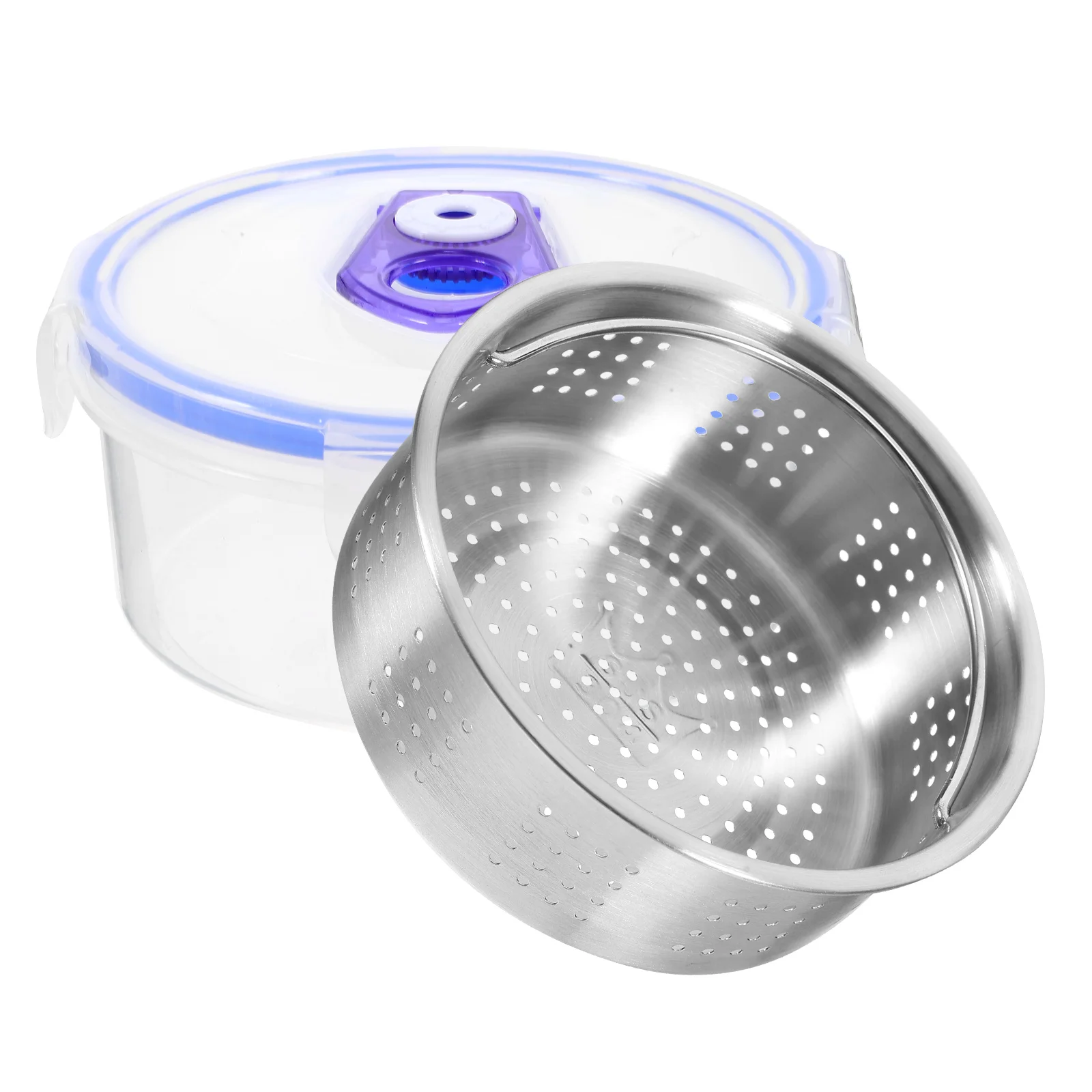 

1Set Stainless Steel Fruit Container with Drainer Fridge Organizer Food Preservation Box Multi-Function Storage